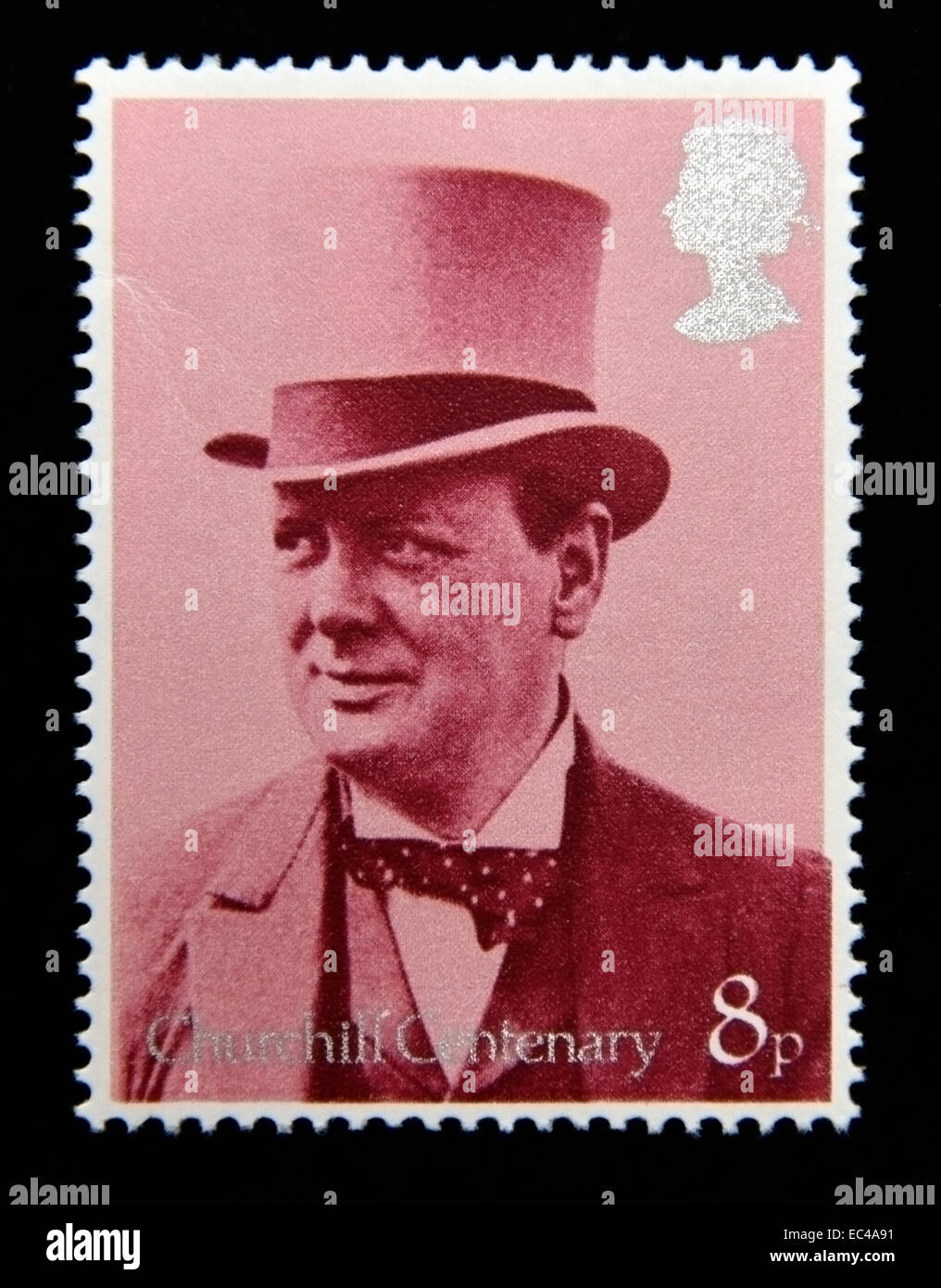 Postage stamp. Great Britain. Queen Elizabeth II. 1974. Birth Centenary of Sir Winston Churchill. 8p Stock Photo