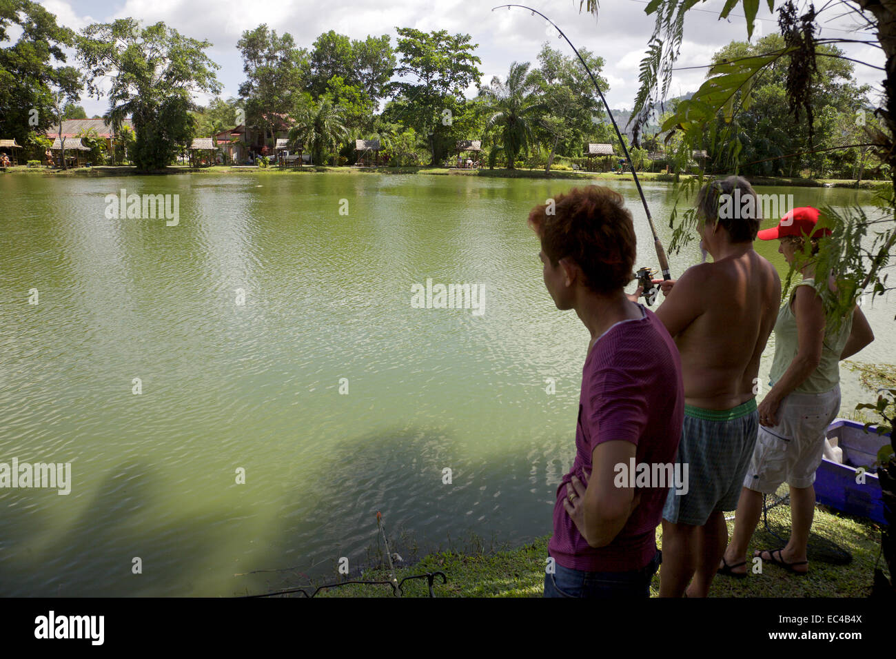 Fishing in a fresh water lake, Phuket, Thailand Stock Photo