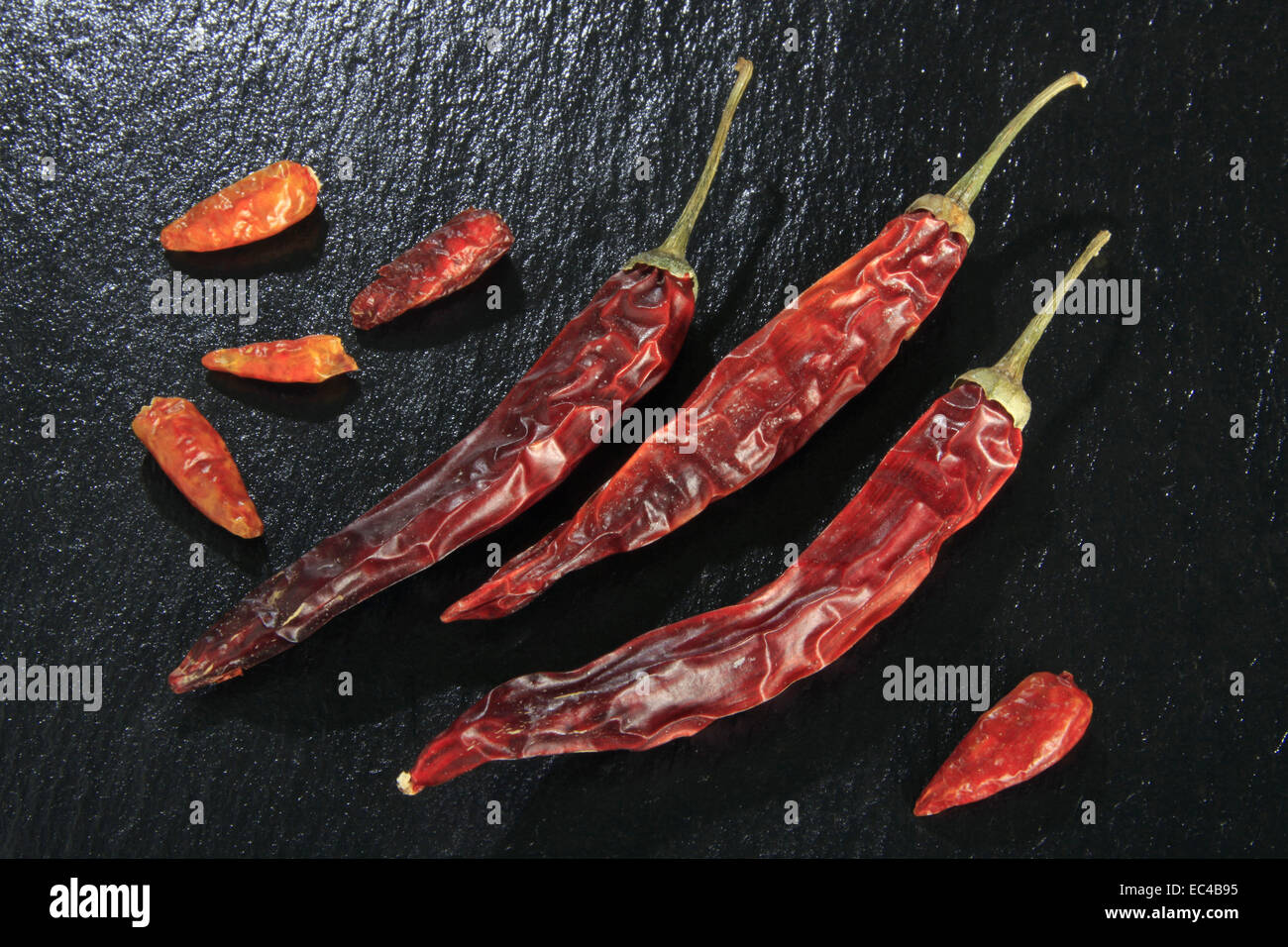 Dried chili peppers Stock Photo