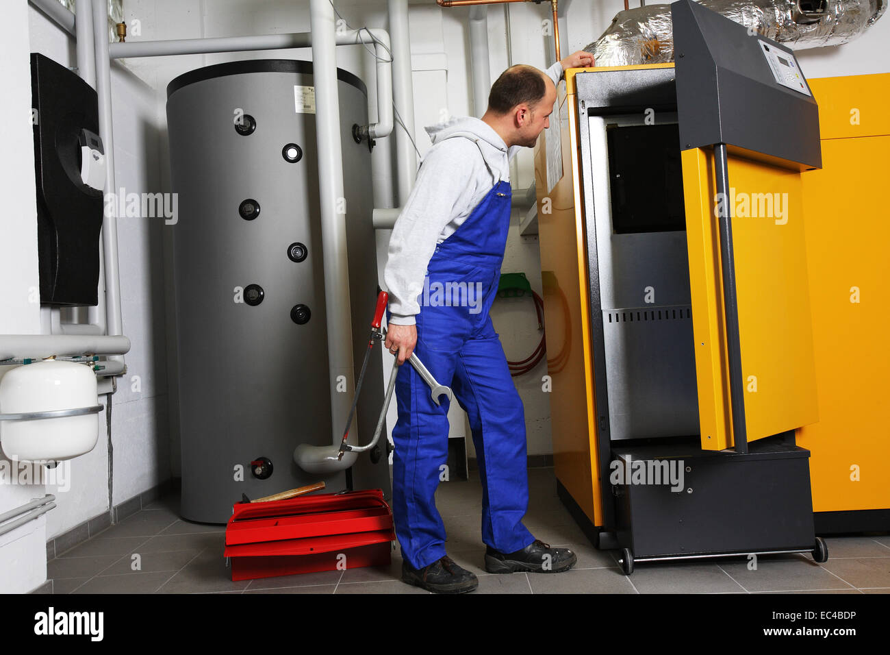 Heating engineers, maintenance, inspection Stock Photo Alamy