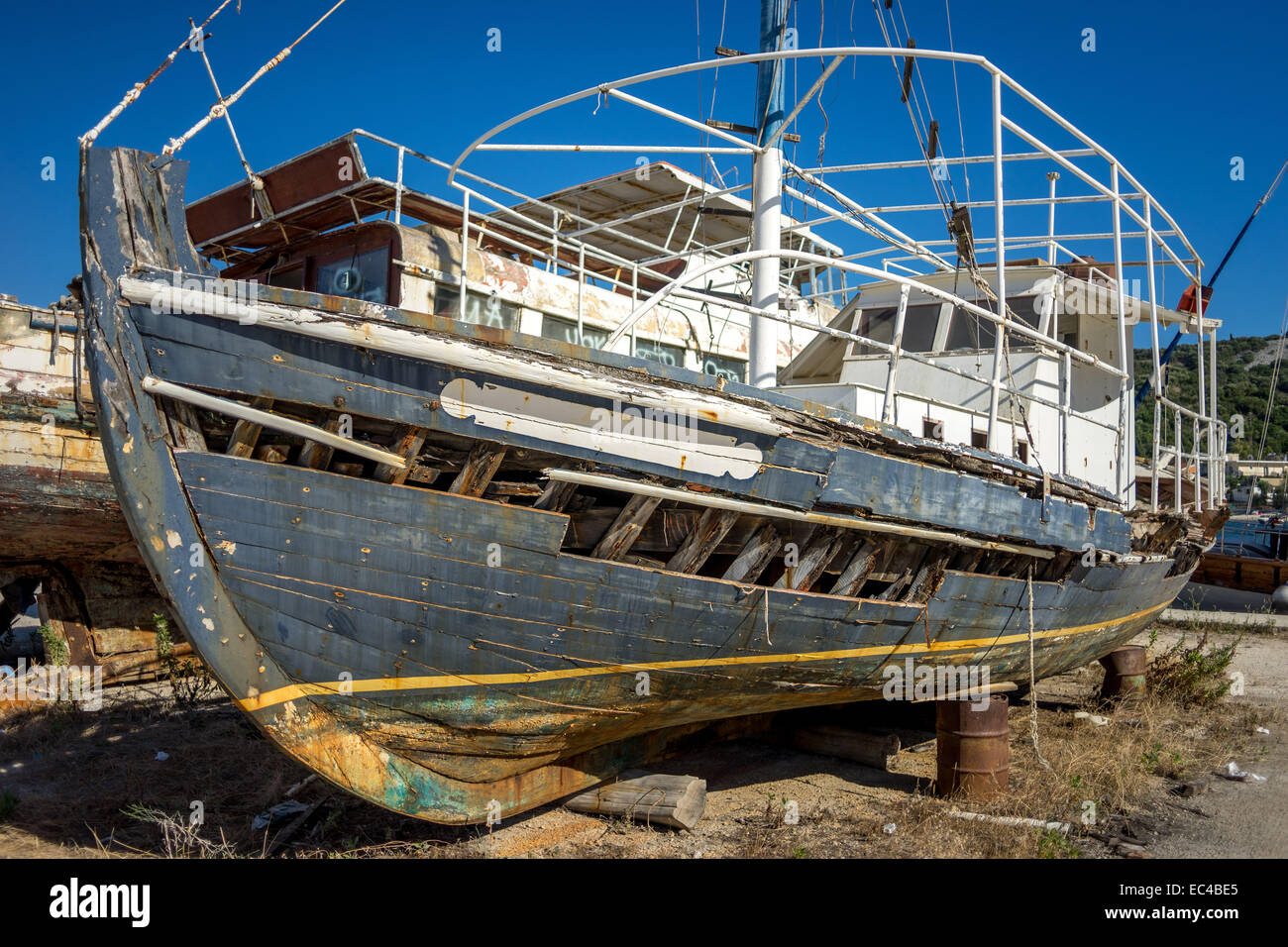 Shipwreck on the shore Imeroli Corfu Stock Photo