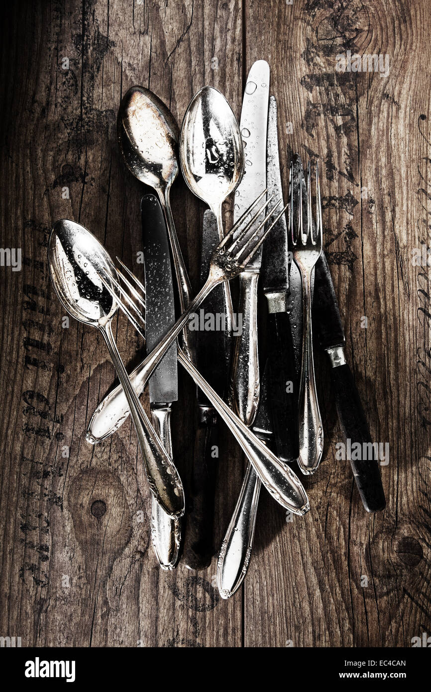 silver cutlery Stock Photo