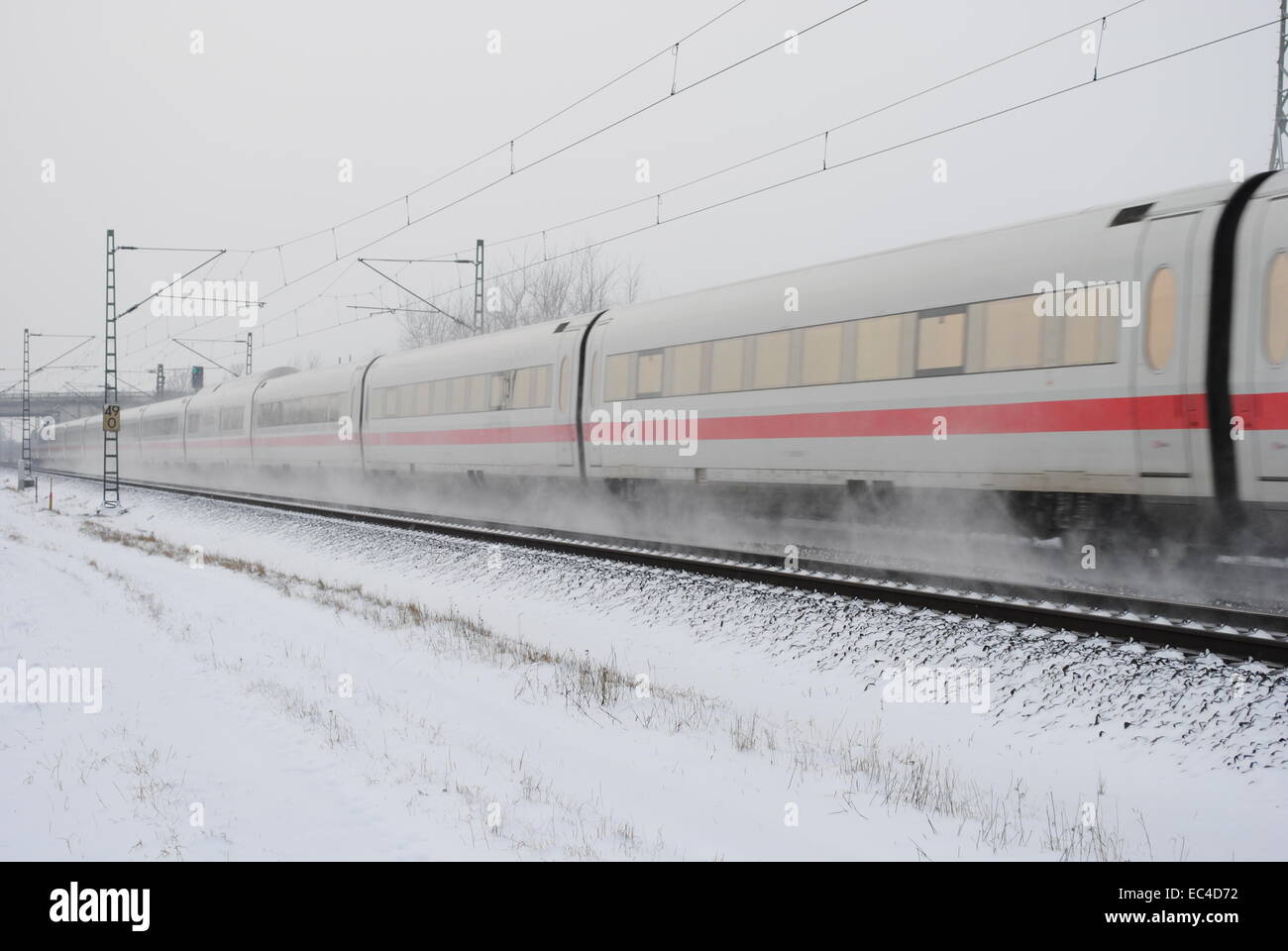 Train in snow Stock Photo