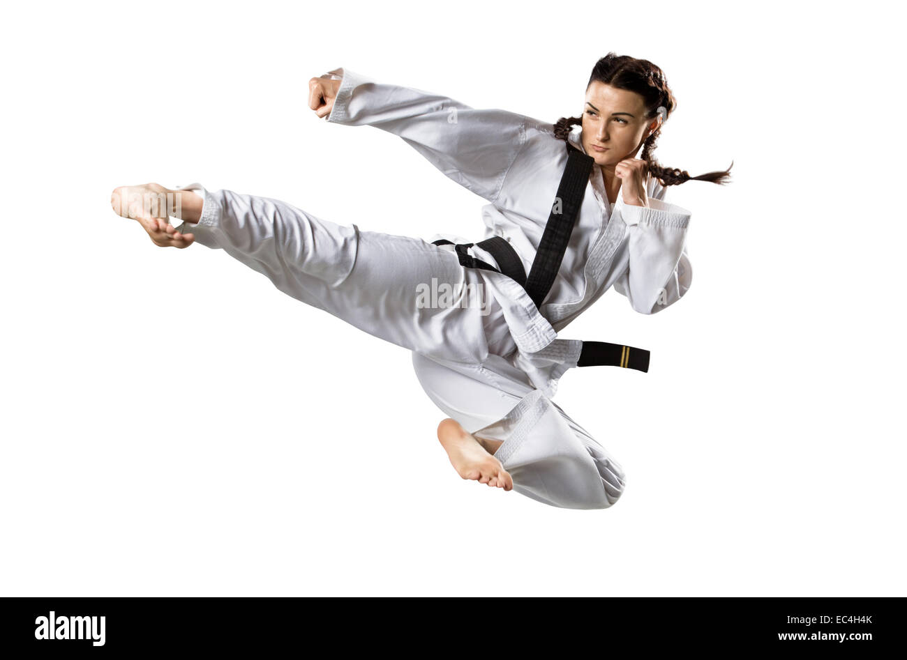 Professional female karate fighter hires stock photography and images