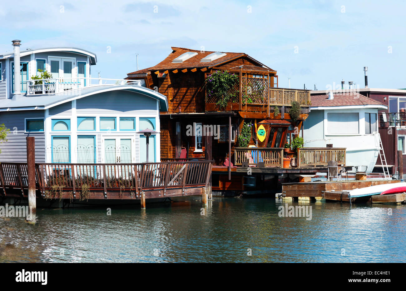 View's deck of boathouses in Sausalito, California Stock Photo Alamy