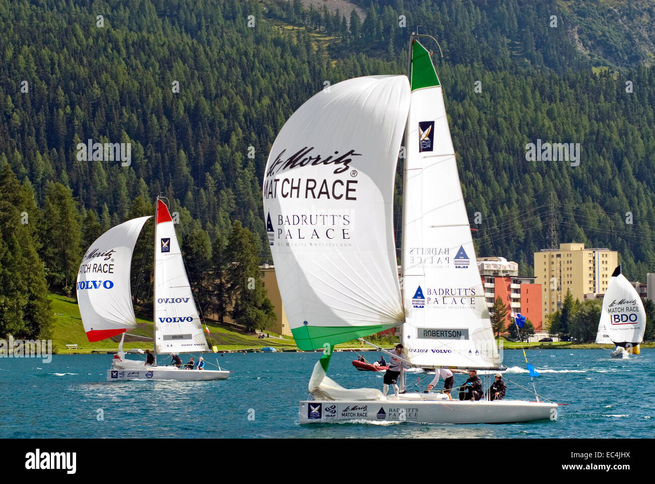 Sailing boats racing during the Match Race, St.Moritz, Switzerland ...