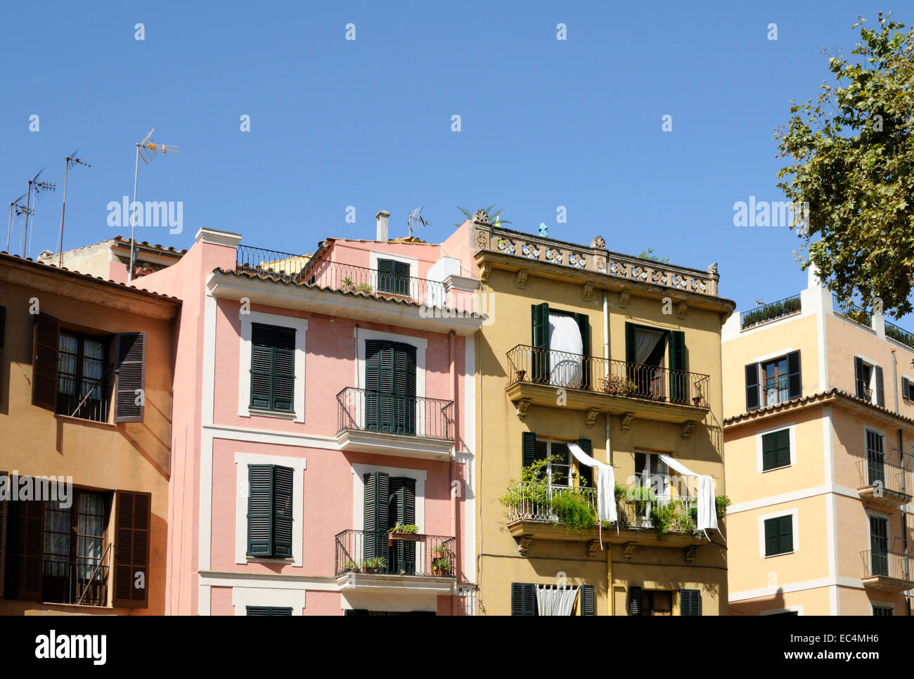 Buildings Plaza De La Drassana Palma Majorca Spain Stock Photo