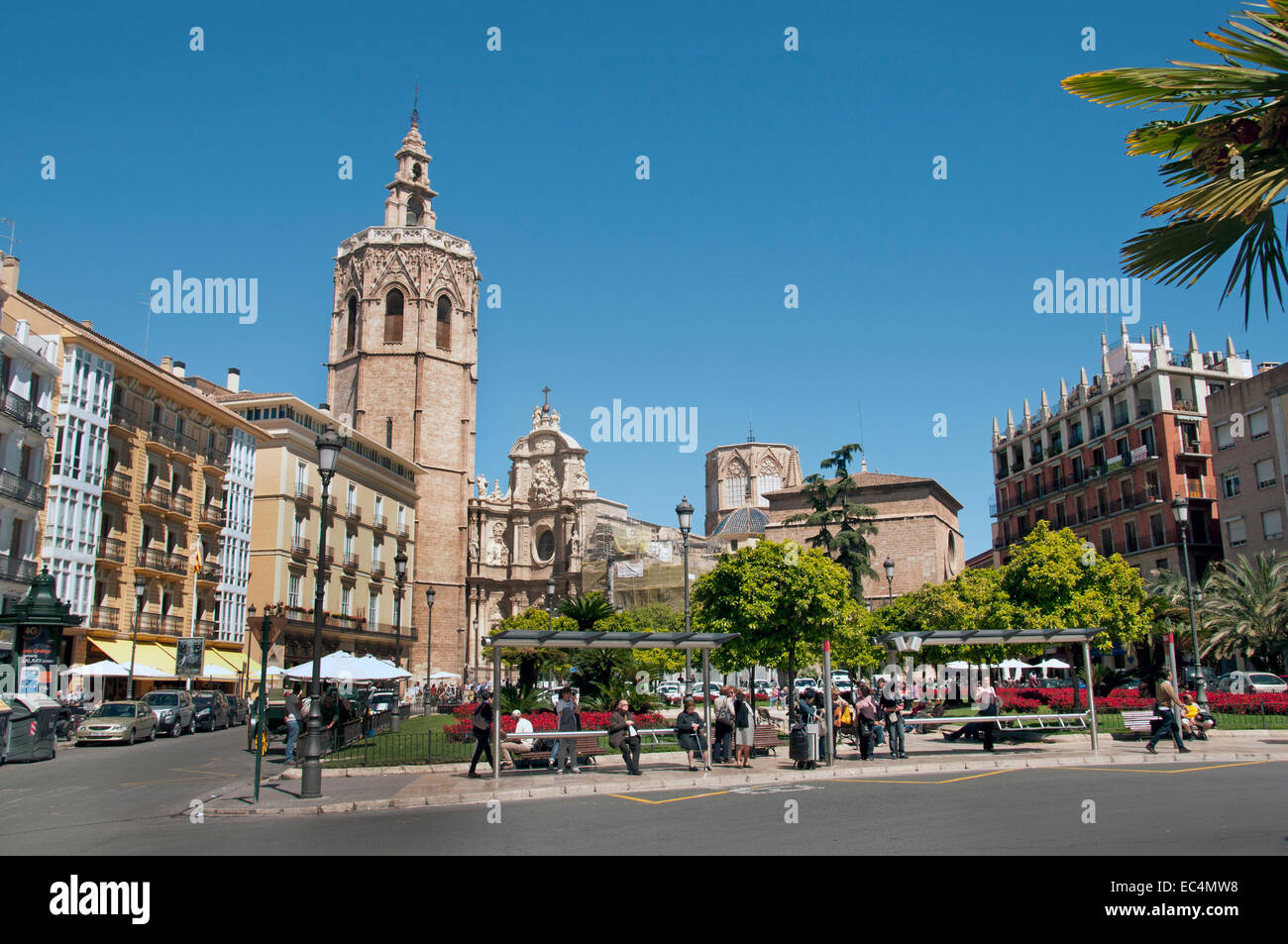 Plaza de la Reina (Reina Square) cathedral tower Valencia Spain Spanish
