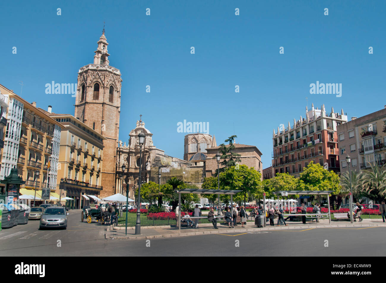 Plaza de la Reina (Reina Square) cathedral tower Valencia Spain Spanish Stock Photo