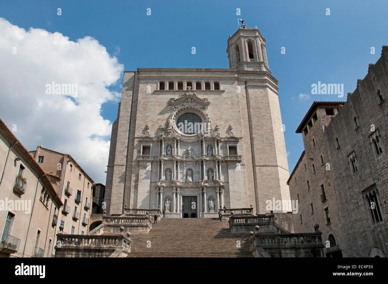 Facade of Cathedral Girona Catalonia Spain Spanish Stock Photo