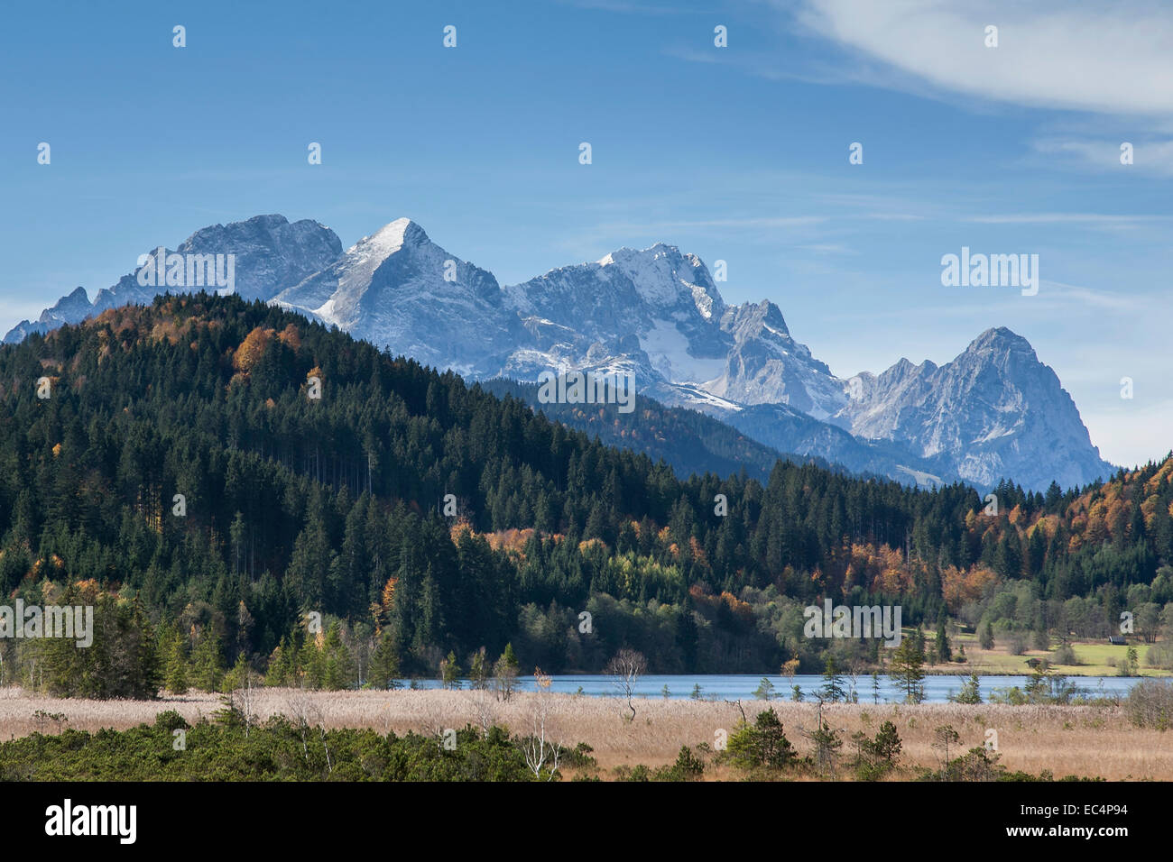 Gerold lake with Wetterstein Mountains Stock Photo