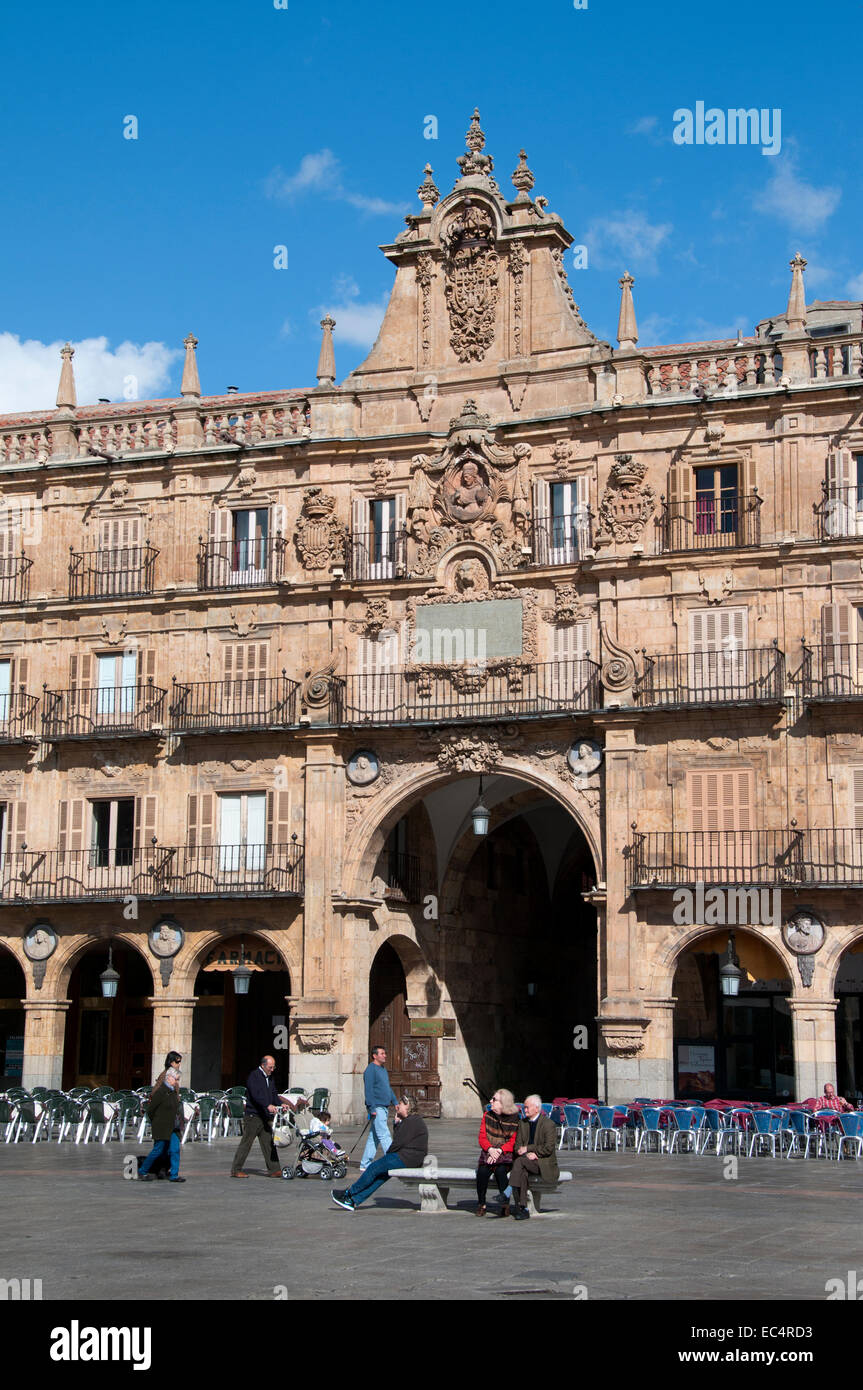Plaza Mayor Square Salamanca with the Town Hall ( Castile and Leon )  Spain Spanish Stock Photo