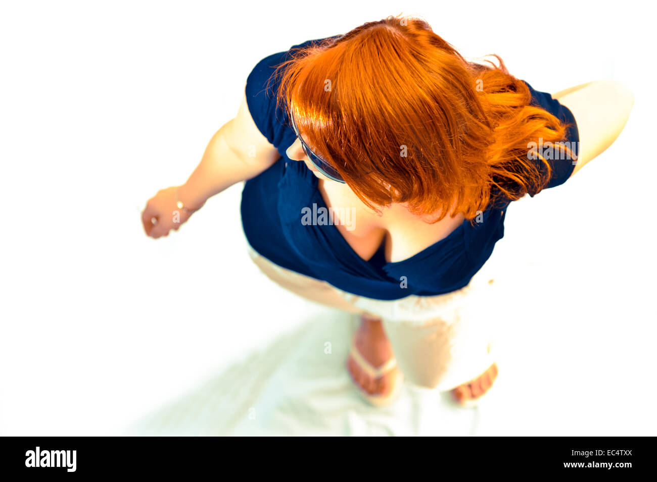 young woman from a bird s eye view Stock Photo