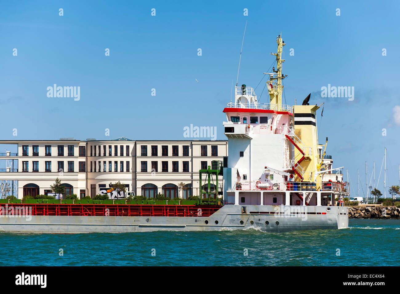Tanker outbound port of Warnemünde Stock Photo