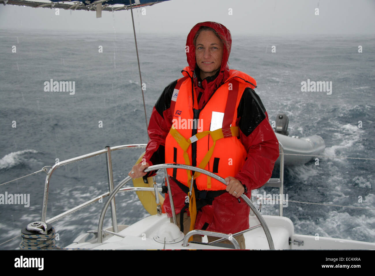 Croatia, Sued-Dalmatien, Elaphiten-Archipel, Segelboot im Unwetter Stock Photo