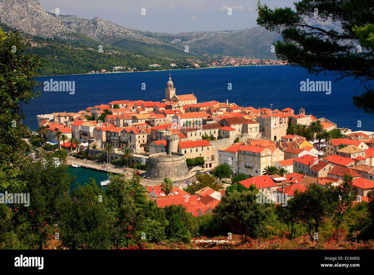 Croatia, Sued-Dalmatien, Insel Korcula, Blick auf die Altstadt Korcula Stock Photo