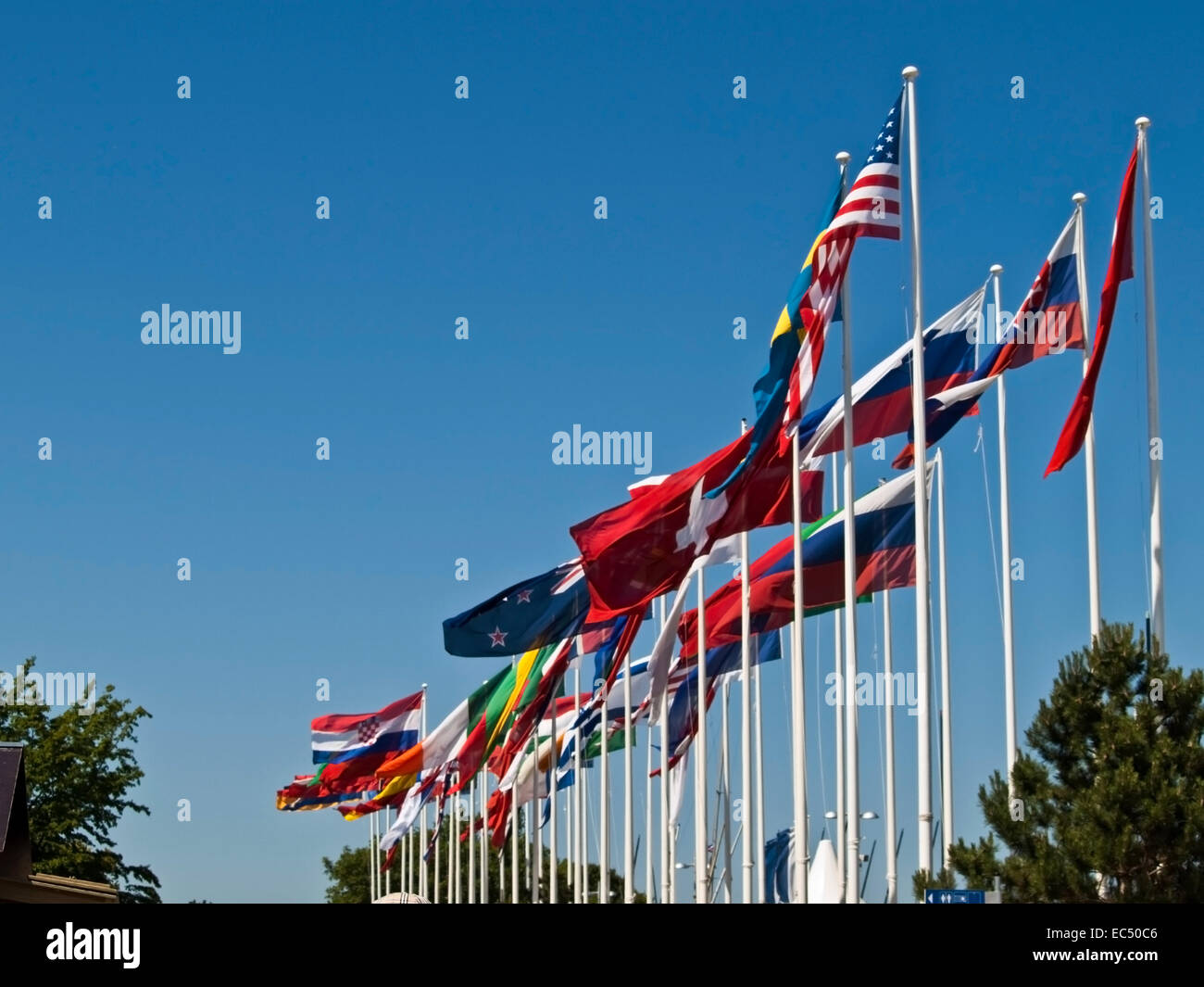 Flags in the Olympic Centre of Schilksee, Schleswig Holstein, Germany Stock Photo
