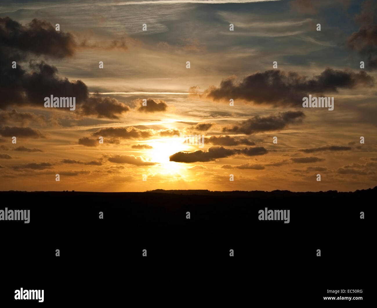Sunset near Witsum with the Silhouette of Amrum, Schleswig Holstein ...