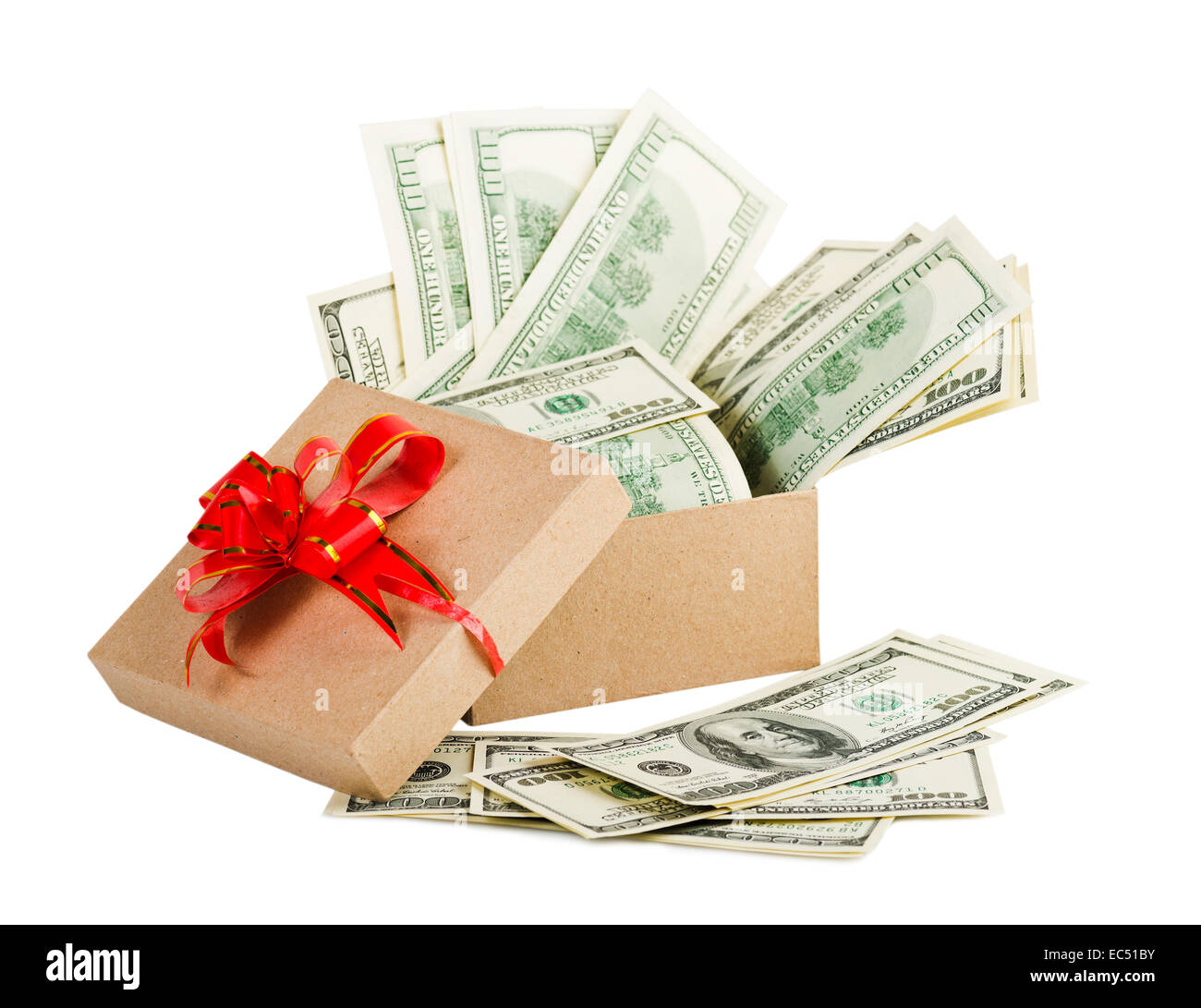 Heap of hundred dollar bills in a big present box Stock Photo - Alamy