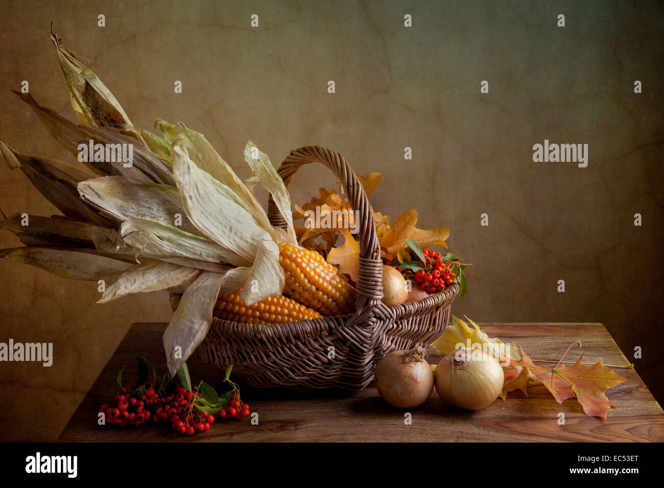 Still Life Autumn concept image with vegetables and wicker basket Stock ...