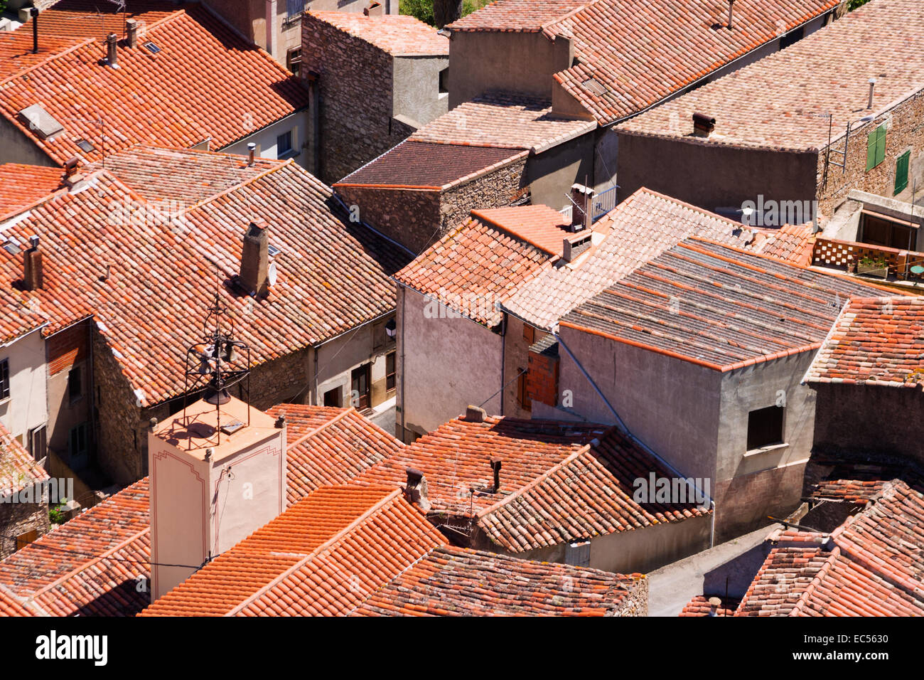 pan tile roofs in Padern, Aude, France Stock Photo
