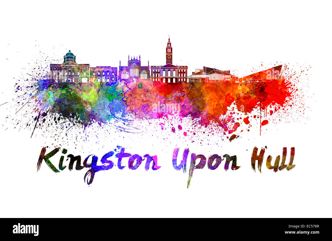 Kingston Upon Hull skyline in watercolor splatters Stock Photo