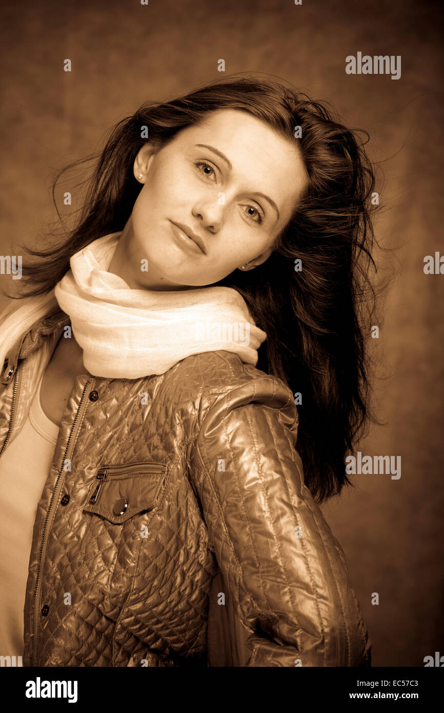 portrait of young a woman in sepia Stock Photo - Alamy