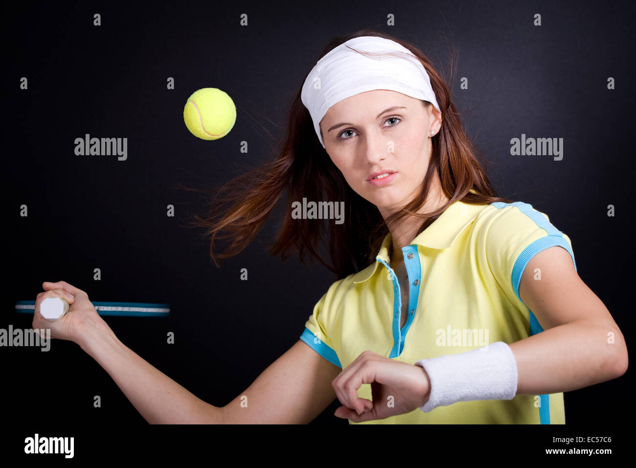 female tennis player with a racket Stock Photo - Alamy