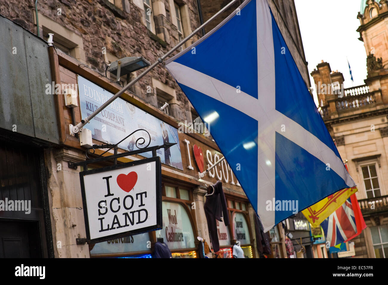 Exterior of I LOVE SCOTLAND souvenir shop in Edinburgh Scotland UK Stock Photo