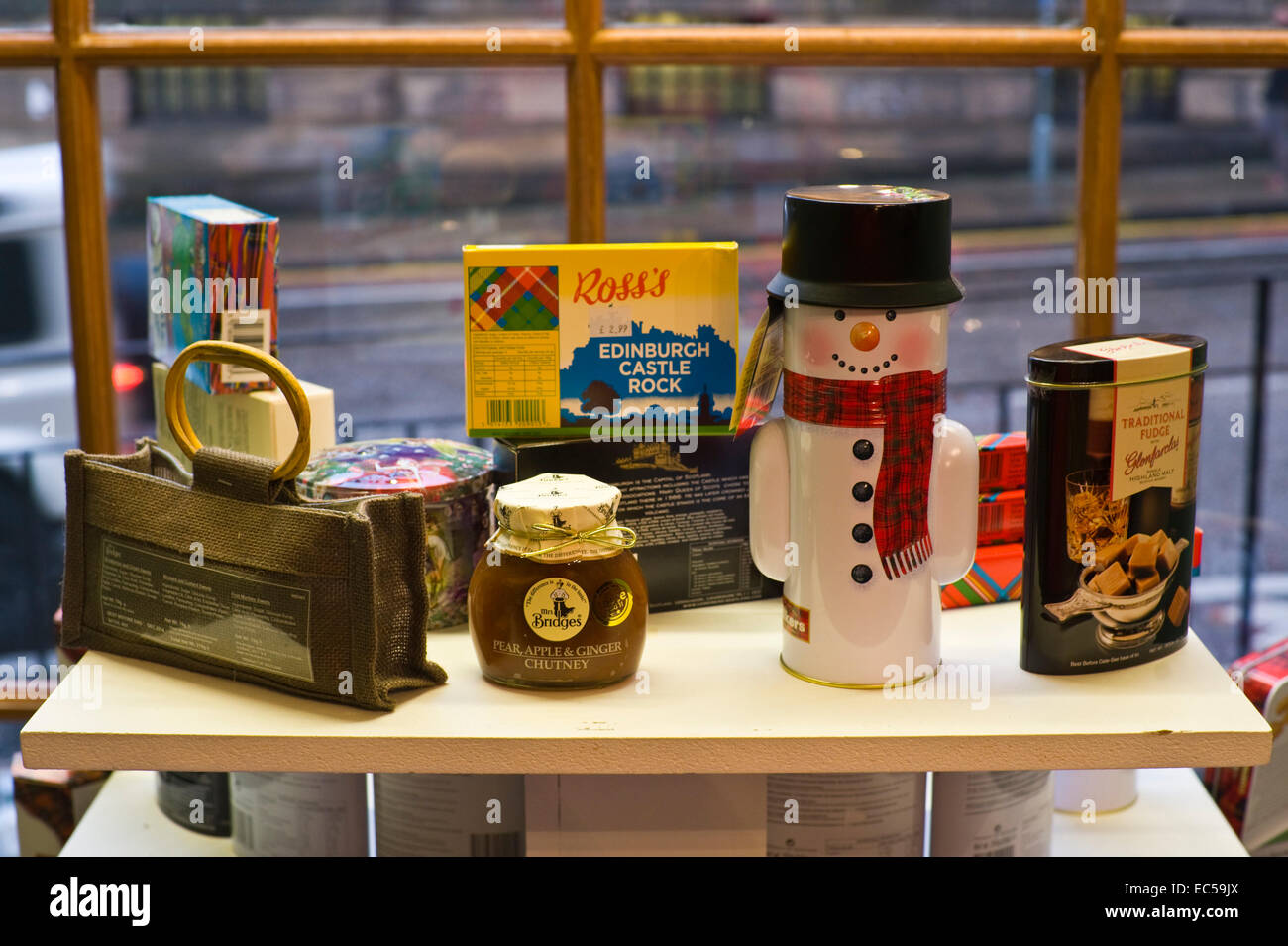 Souvenir confectionery for sale in shop window Edinburgh Scotland UK
