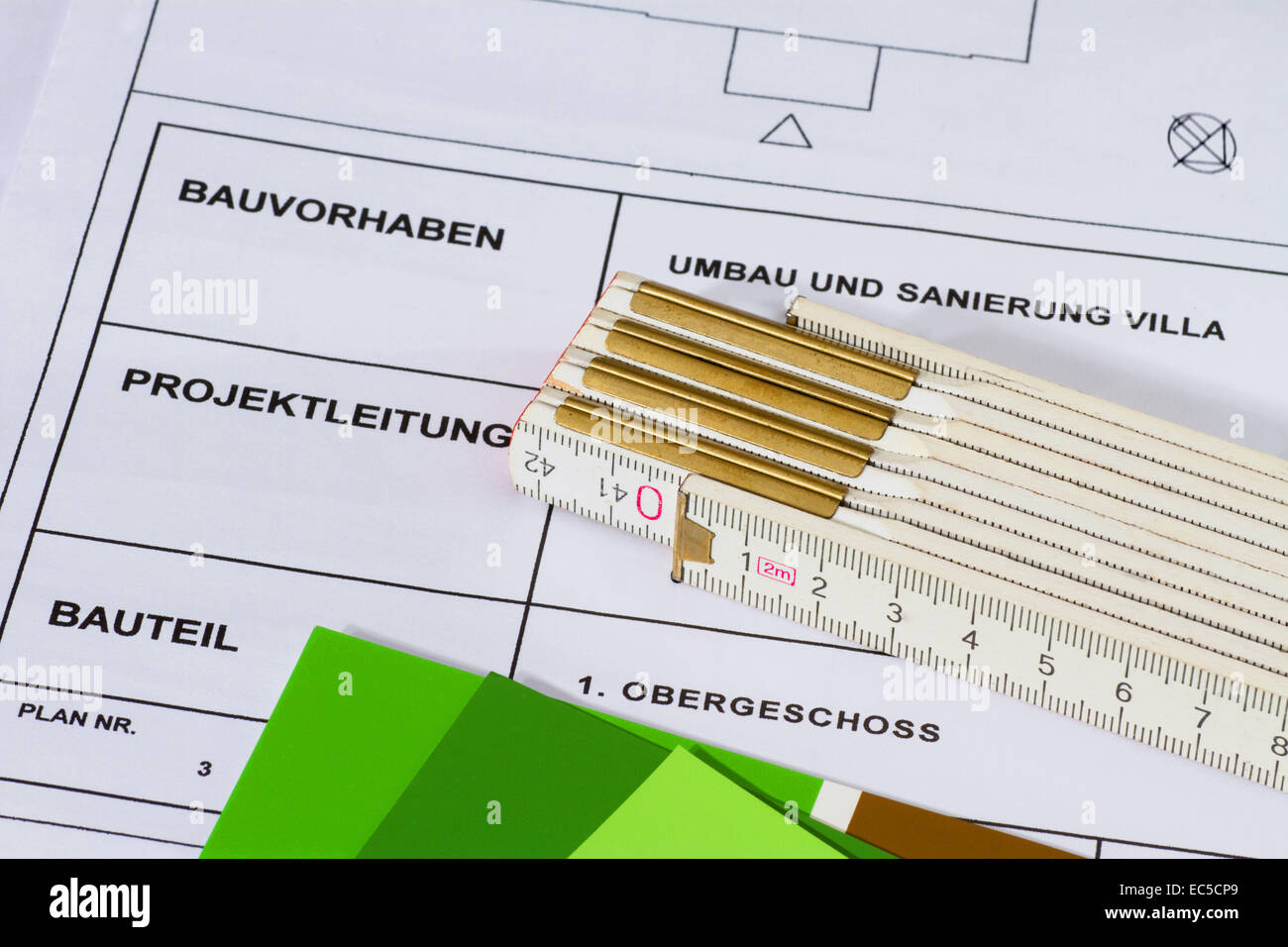 folding rule on architect s plan Stock Photo Alamy