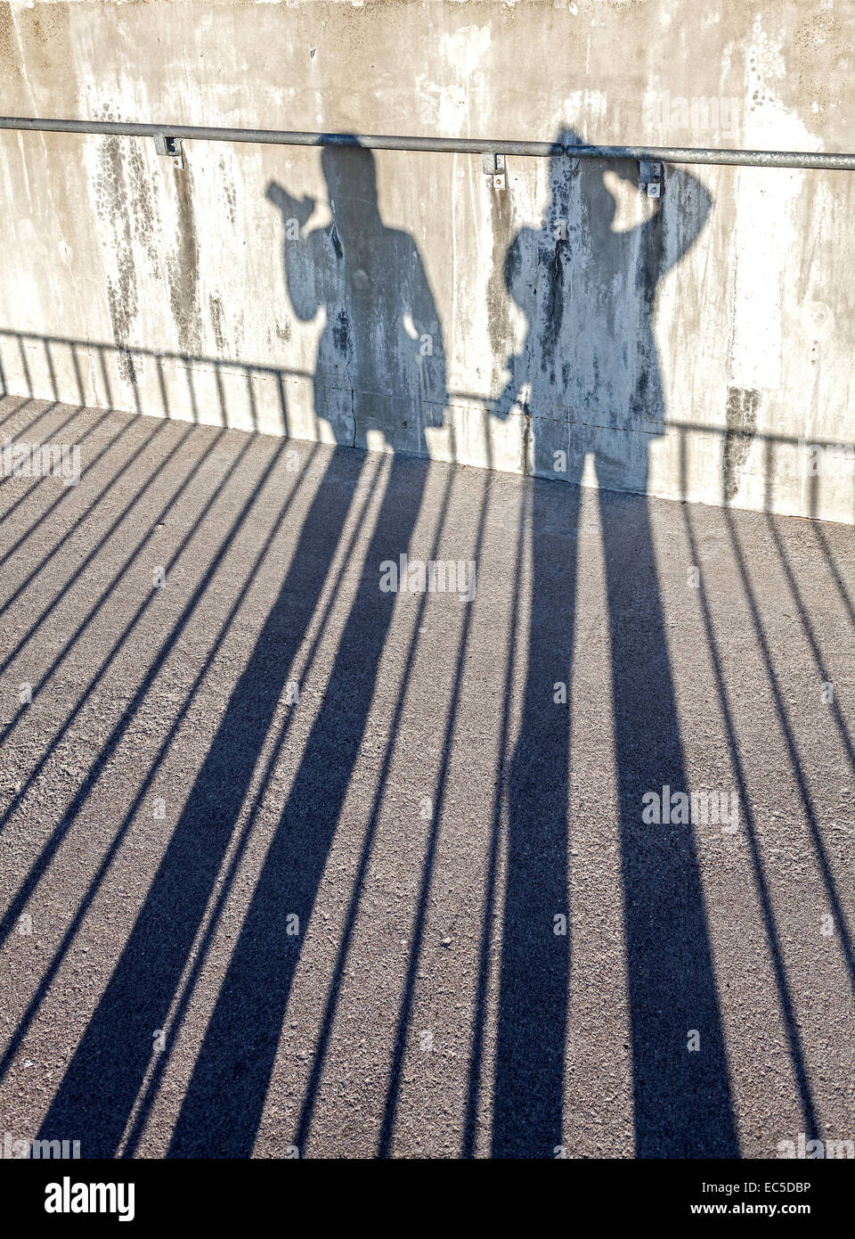 Shadows of a couple photographers with cameras. Stock Photo