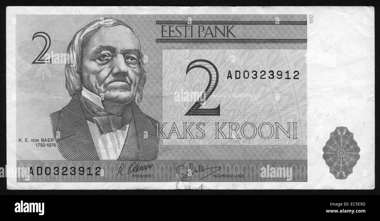 Banknote,Currency, 2, Estonia Stock Photo