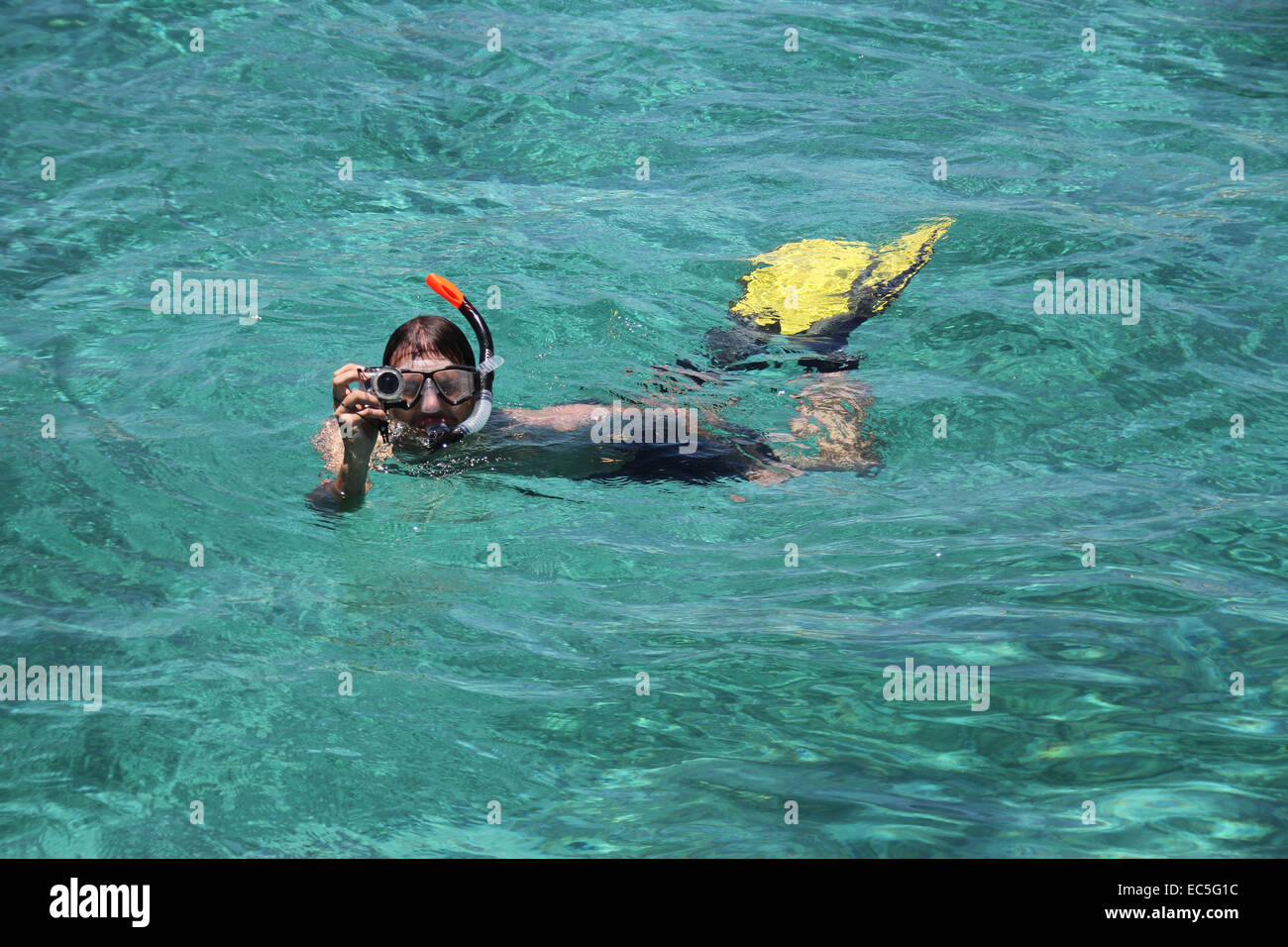Man photographed while snorkeling in the Indian Ocean Stock Photo
