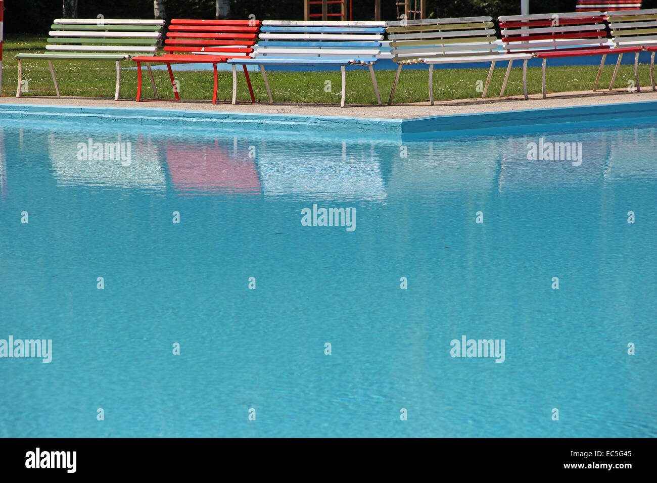 Benches in the outdoor pool Stock Photo - Alamy