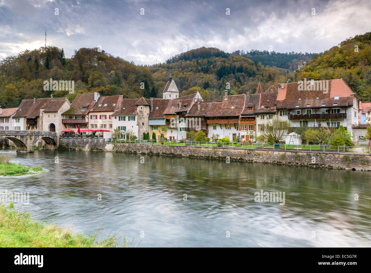 River Doubs, SaintUrsanne, Canton du Jura, Switzerland, Europe Stock