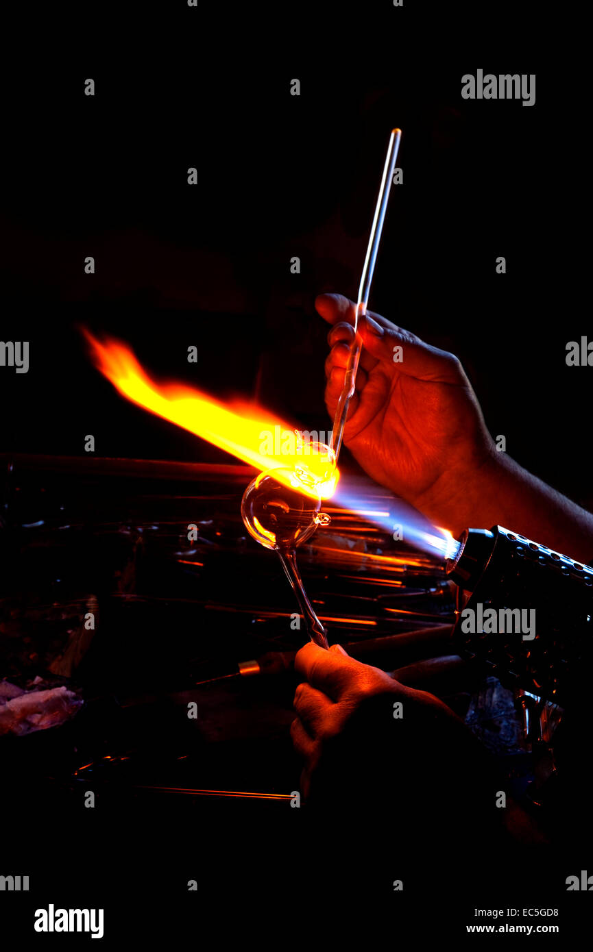 Glass blower at work Stock Photo Alamy