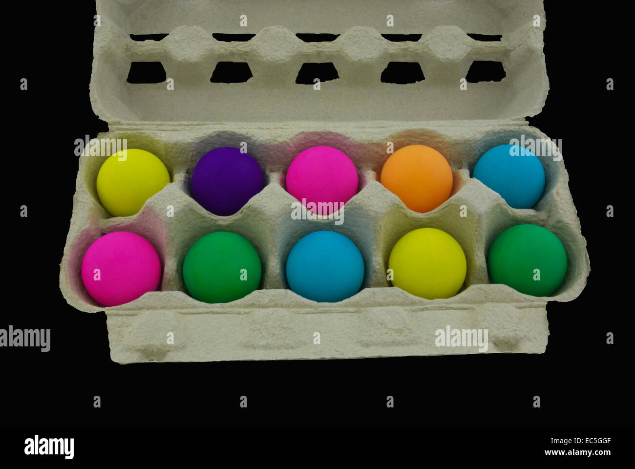 colorful table tennis balls in an egg carton Stock Photo Alamy