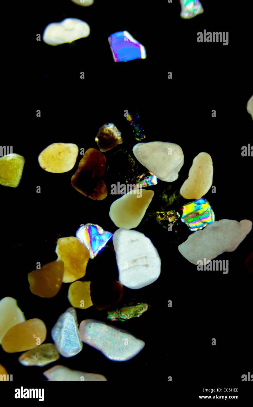 Micro photography of sand grains in polarized light Stock Photo