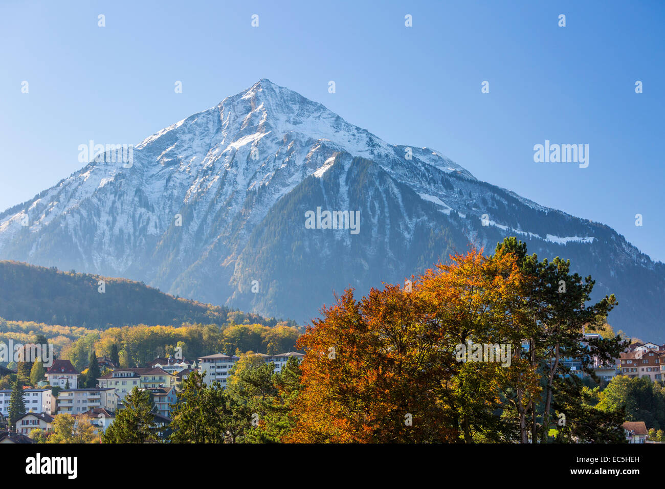 The Niesen a mountain of the Bernese Alps in Spiez, Canton Bern, Switzerland. Stock Photo