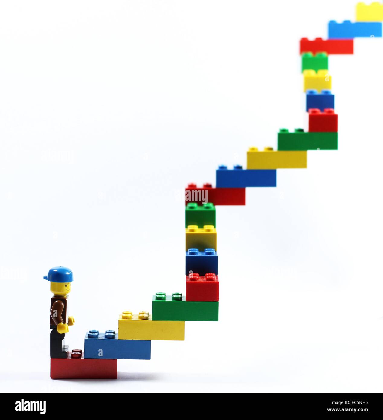 Lego figure and lego stairs. Stock Photo