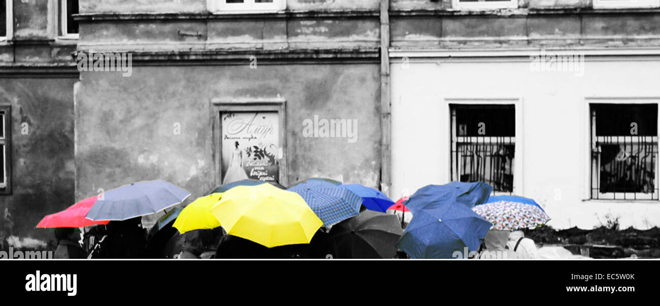 People with umbrellas Stock Photo