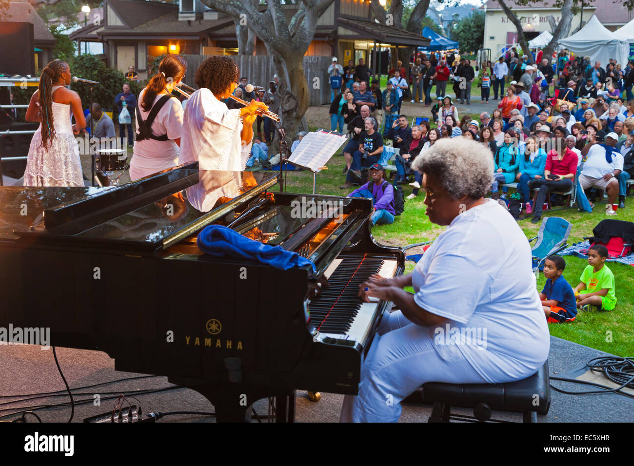 TAMMY HALL on keyboards performing with SAMBADA on the Garden Stage of the MONTEREY JAZZ FESTIVAL Stock Photo