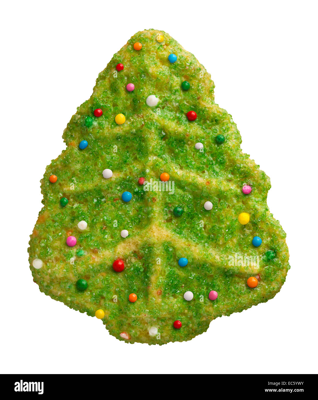 Green Christmas Tree Cookie with candy sprinkles Stock Photo