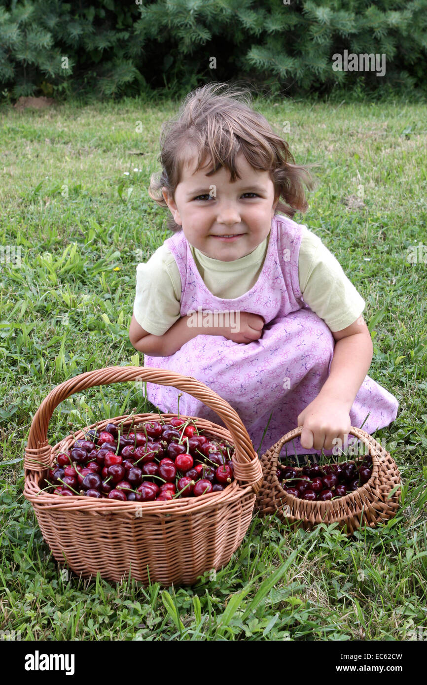 Girl with cherries Stock Photo
