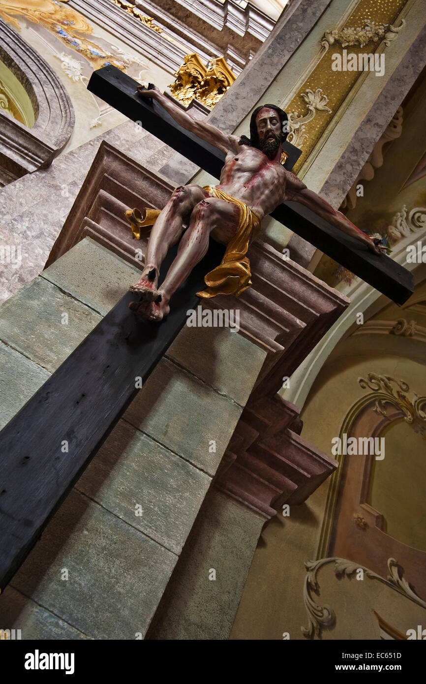 cross in the basilica on the Sonntagsberg, Mostviertel Region, Lower Austria, Austria, Europe Stock Photo