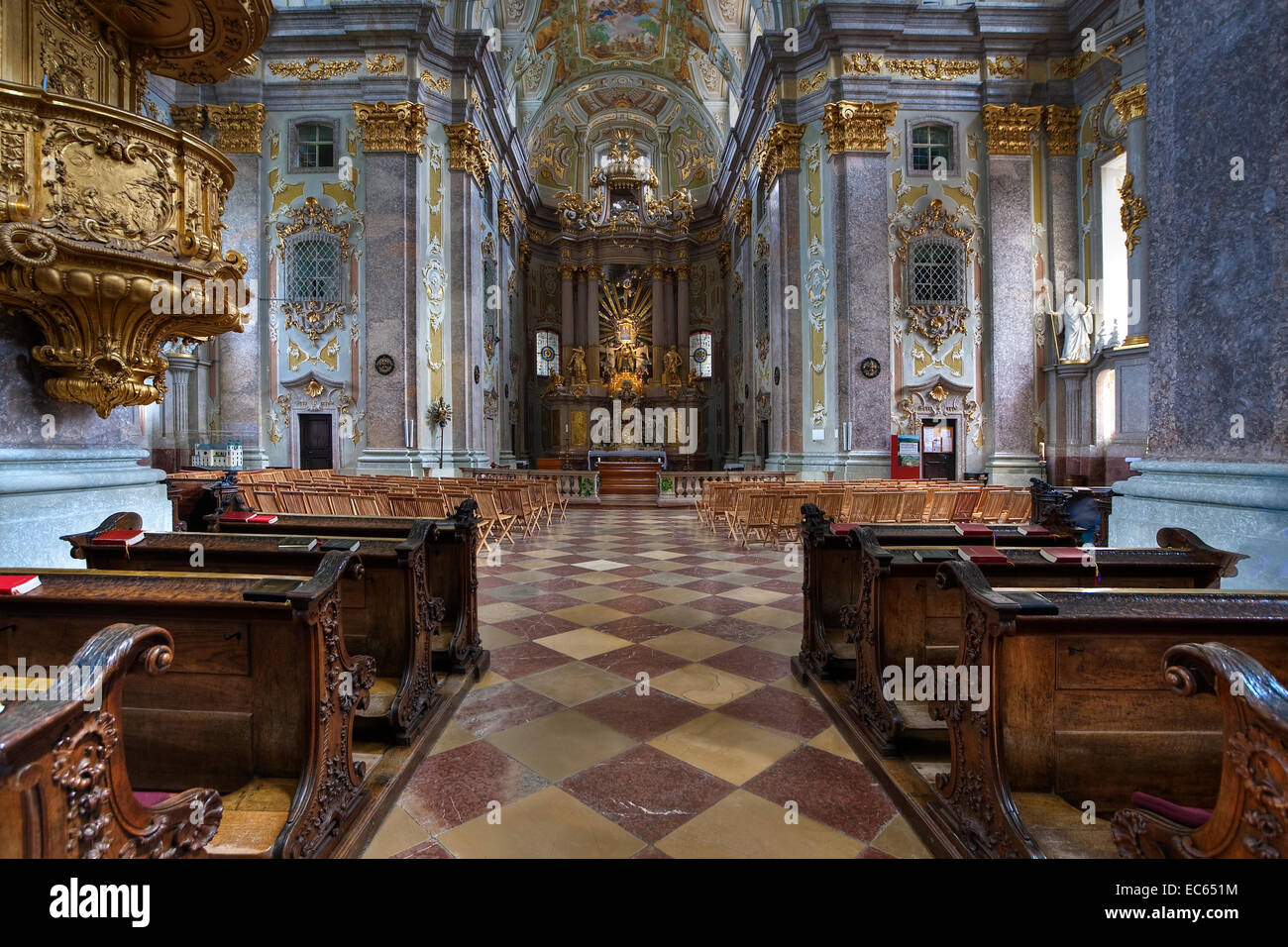 altar in the basilica on the Sonntagsberg, Mostviertel Region, Lower Austria, Austria, Europe Stock Photo