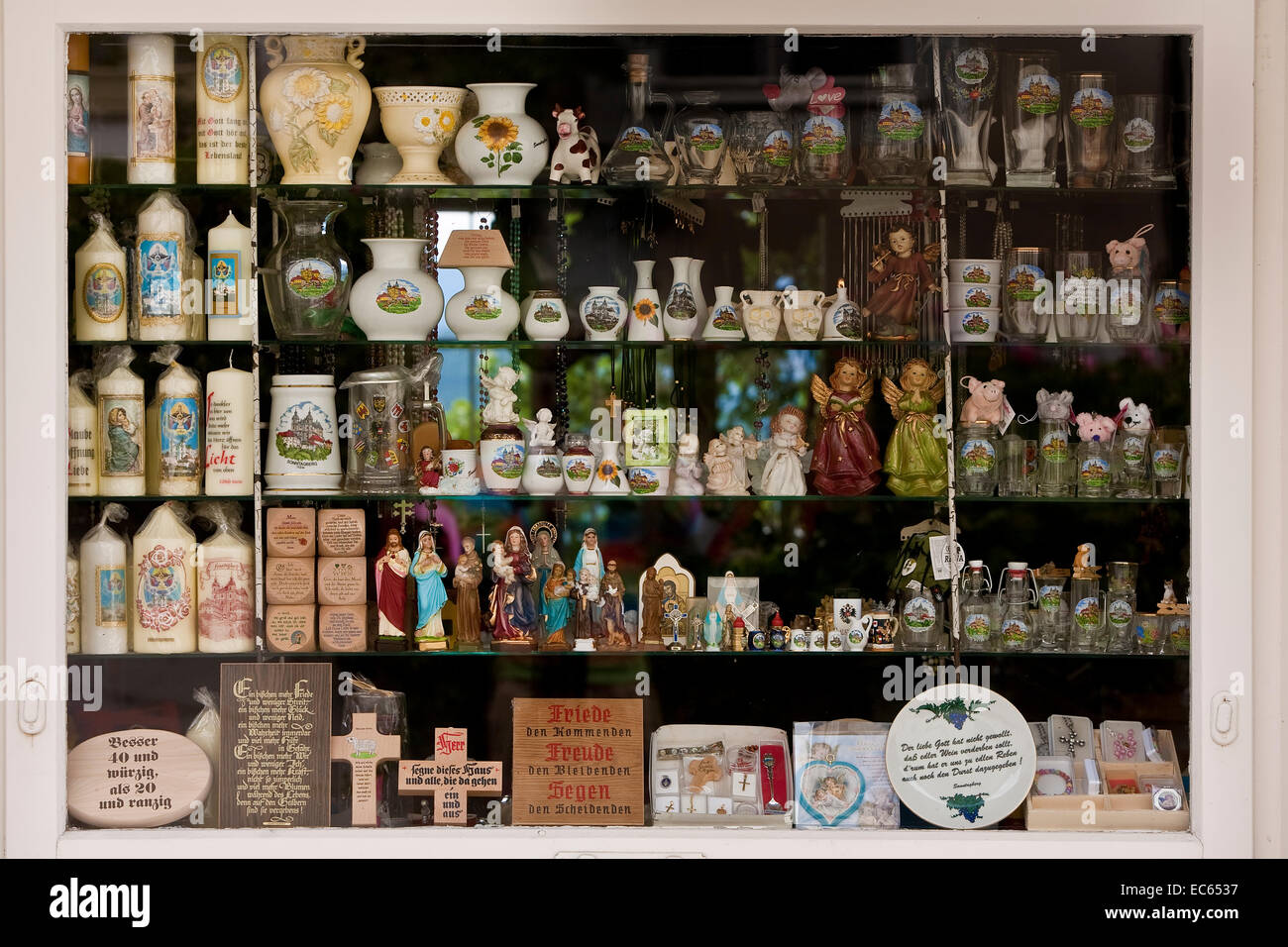 souvenirs shop before the basilica in Sonntagsberg, Mostviertel Region, Lower Austria, Austria, Europe Stock Photo