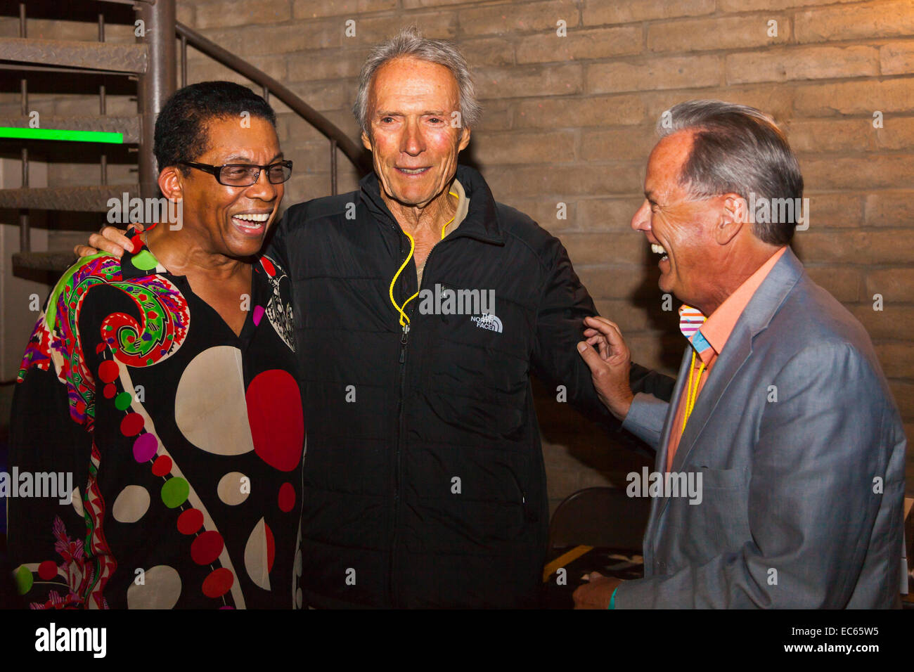 HERBIE HANCOCK backstage with CLINT EASTWOOD and TIM JACKSON at the MONTEREY JAZZ FESTIVAL Stock Photo