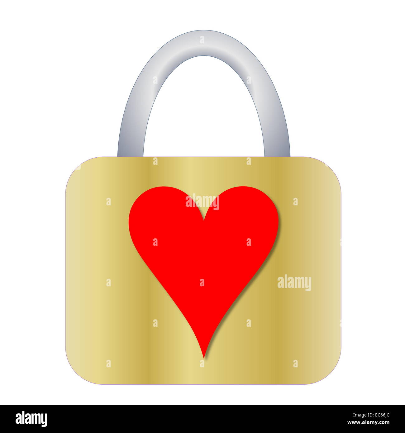 Golden padlock with red heart shape on it in white background Stock ...